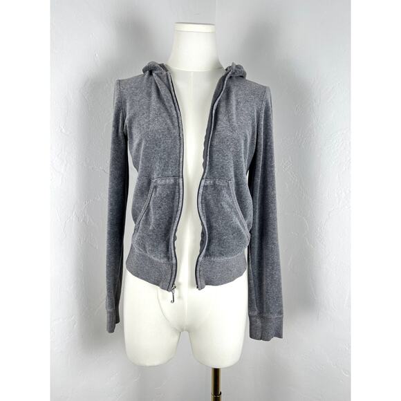 JUICY COUTURE Velour Grey Zip-up Hoodie w/ Sparkle JC logo on back (W: Sml) - Picture 10 of 16